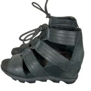 Sorel Black Lace-Up Gladiator Wedge Sandals